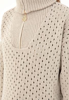 Kadın Taş V Yaka Fermuarlı Kazak - 50293113012