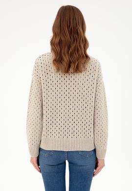 Kadın Taş V Yaka Fermuarlı Kazak - 50293113012