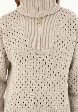 Kadın Taş V Yaka Fermuarlı Kazak - 50293113012