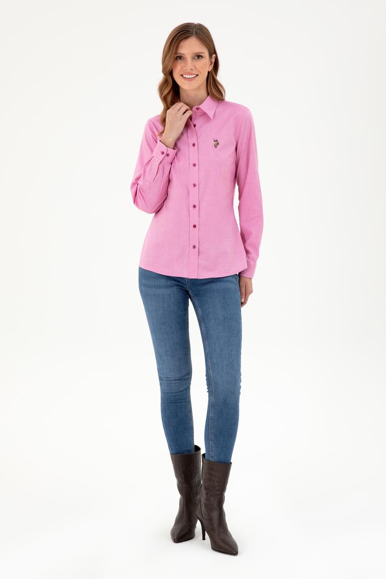 Kadın Fuşya Uzun Kollu Basic Gömlek - 50295710054
