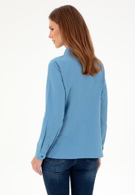 Kadın Saks Uzun Kollu Basic Gömlek - 50295704012