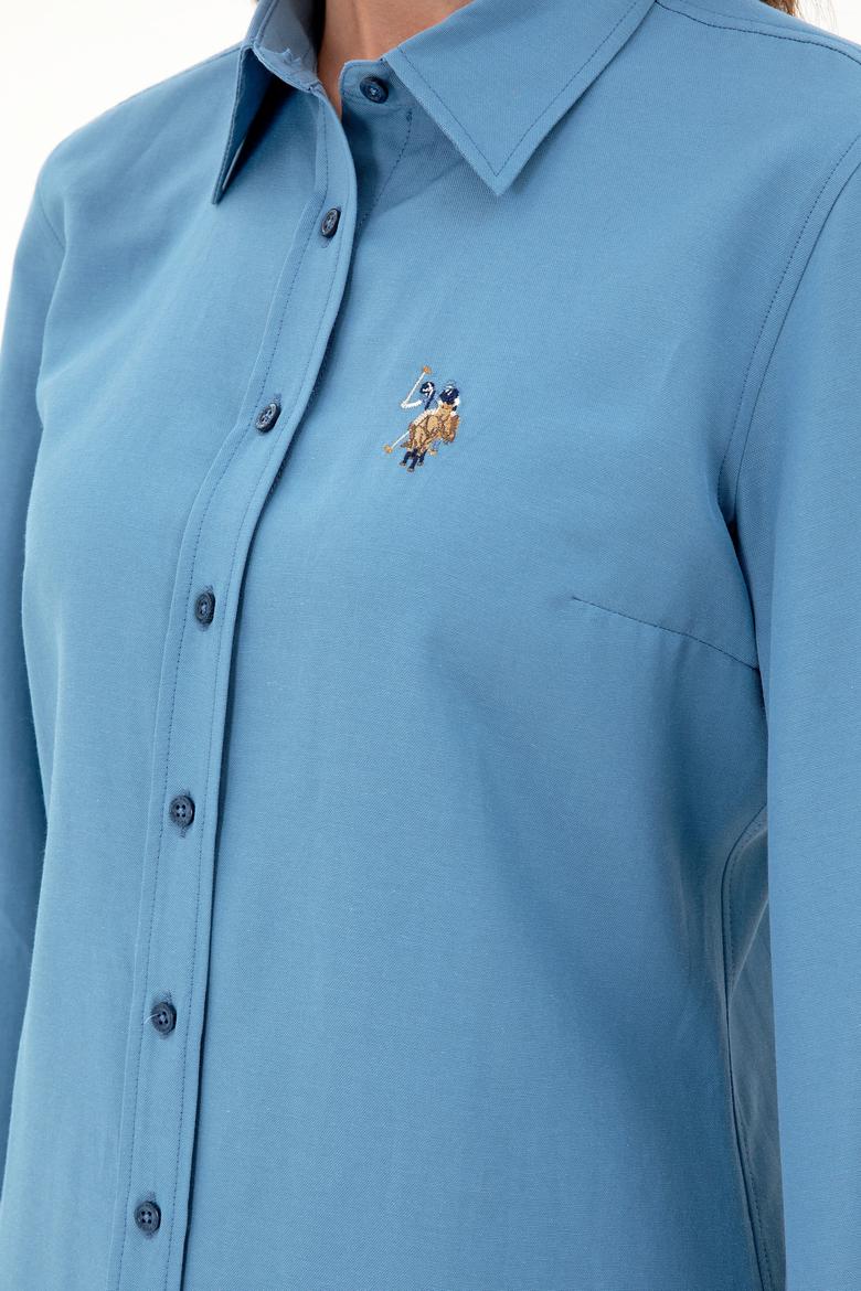 Kadın Saks Uzun Kollu Basic Gömlek - 50295704012