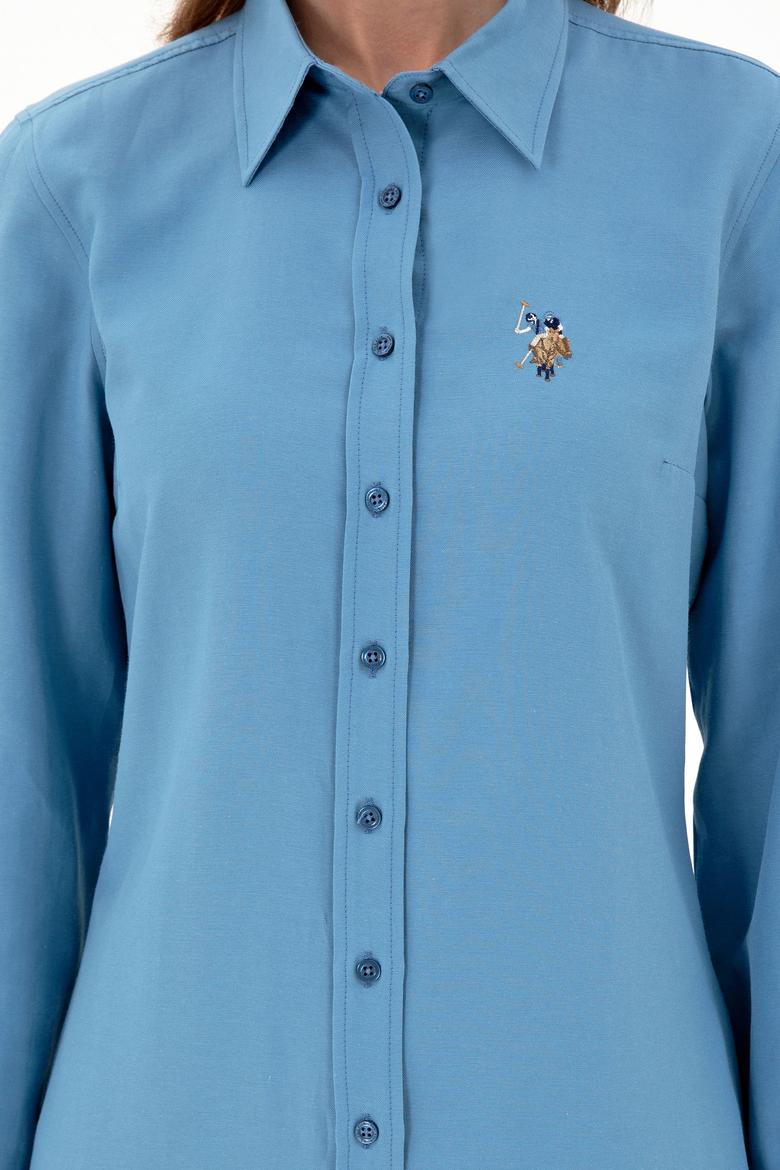 Kadın Saks Uzun Kollu Basic Gömlek - 50295704012