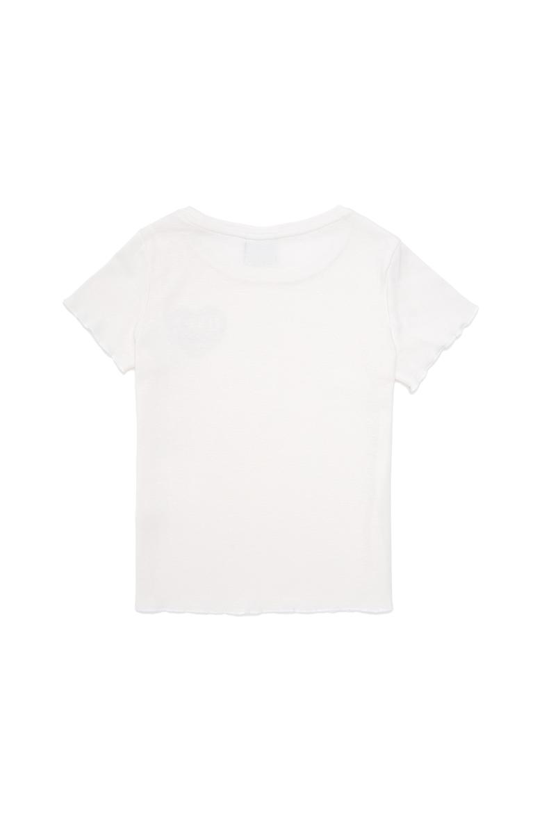 Kız Çocuk Ekru Bisiklet Yaka Basic Tişört - 50294747010