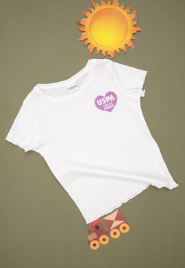 Kız Çocuk Ekru Bisiklet Yaka Basic Tişört - 50294747010