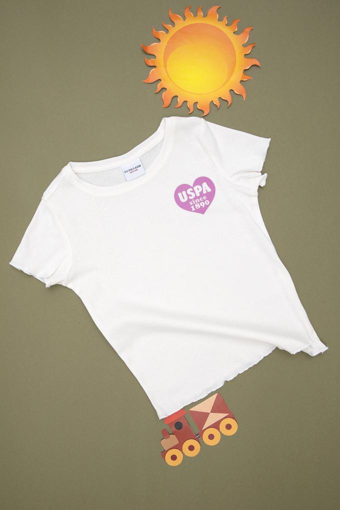 Kız Çocuk Ekru Bisiklet Yaka Basic Tişört