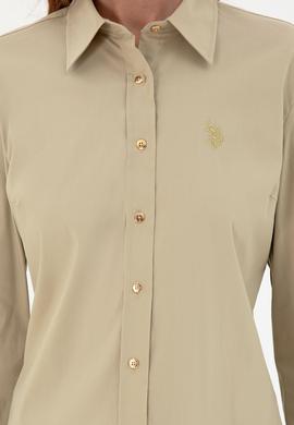 Kadın Açık Haki Uzun Kollu Basic Gömlek - 50293919038