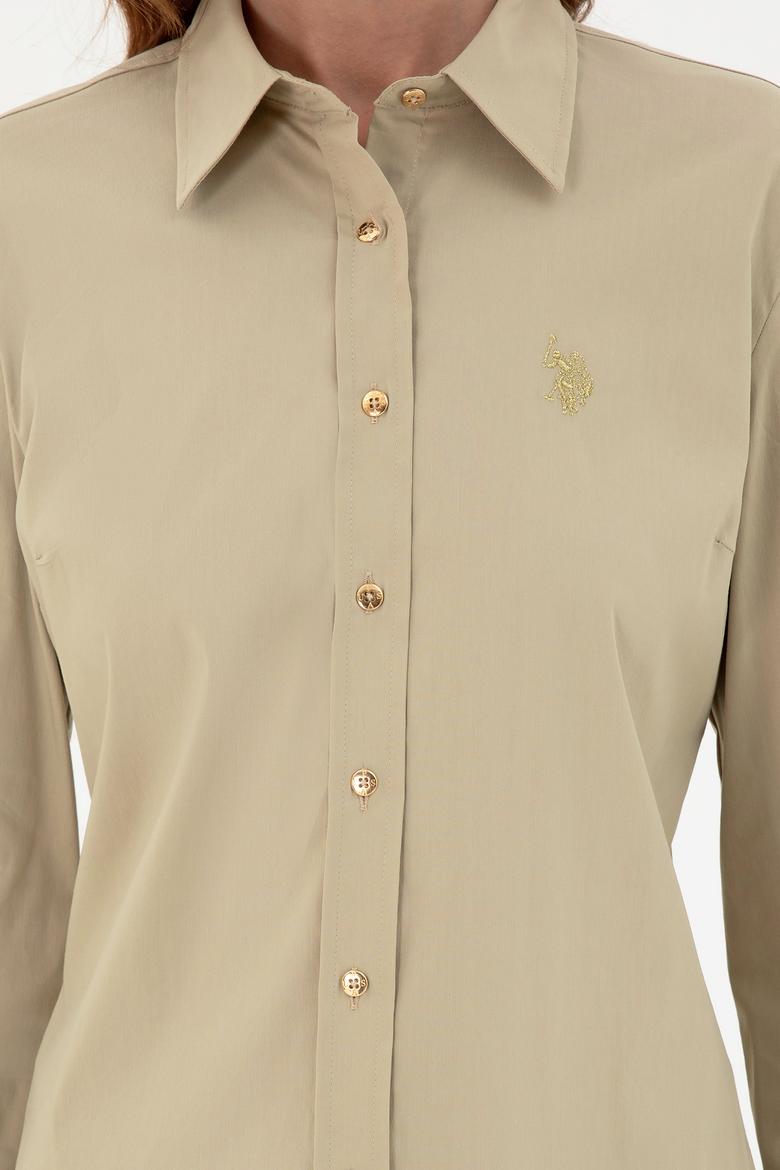 Kadın Açık Haki Uzun Kollu Basic Gömlek - 50293919038