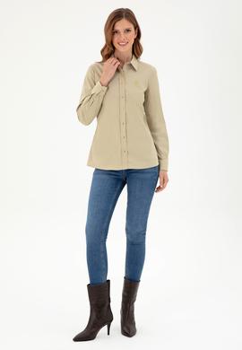 Kadın Açık Haki Uzun Kollu Basic Gömlek - 50293919038