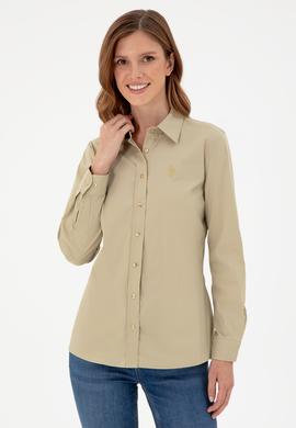 Kadın Açık Haki Uzun Kollu Basic Gömlek - 50293919038