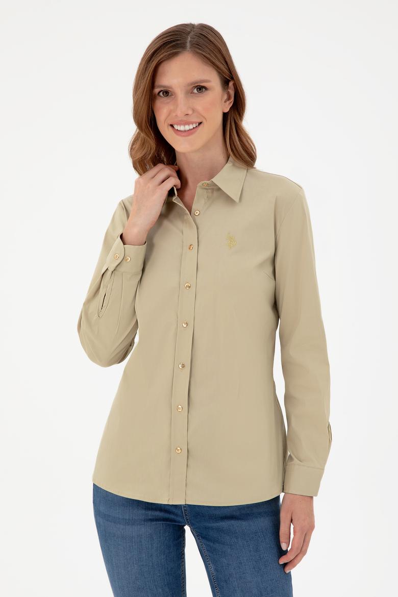 Kadın Açık Haki Uzun Kollu Basic Gömlek - 50293919038
