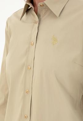 Kadın Açık Haki Uzun Kollu Basic Gömlek - 50293919038