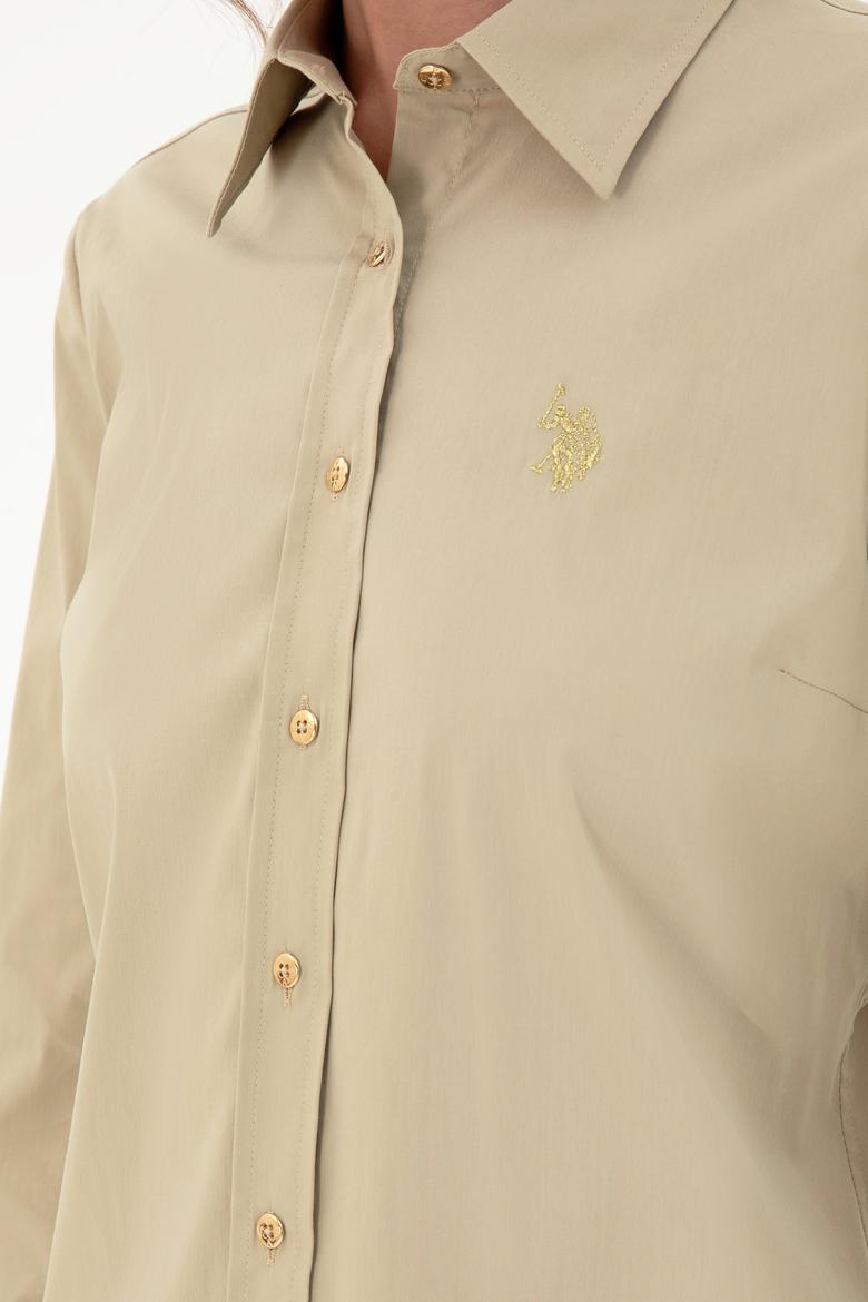 Kadın Açık Haki Uzun Kollu Basic Gömlek - 50293919038