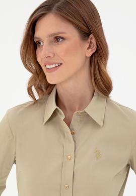 Kadın Açık Haki Uzun Kollu Basic Gömlek - 50293919038