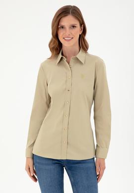 Kadın Açık Haki Uzun Kollu Basic Gömlek - 50293919038