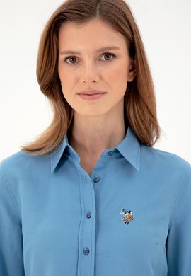 Kadın Saks Uzun Kollu Basic Gömlek - 50295704012