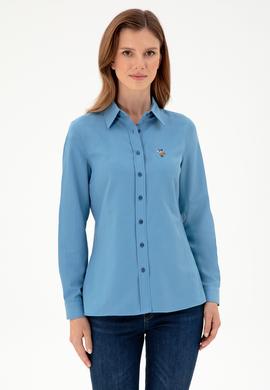 Kadın Saks Uzun Kollu Basic Gömlek - 50295704012