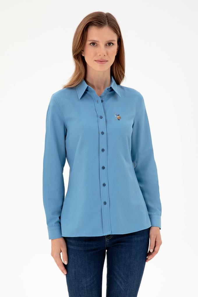 Kadın Saks Uzun Kollu Basic Gömlek