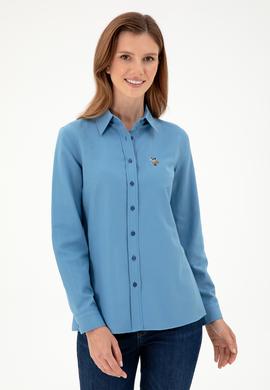 Kadın Saks Uzun Kollu Basic Gömlek - 50295704012