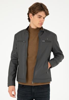 Erkek Antrasit Deri Ceket - 50297250016