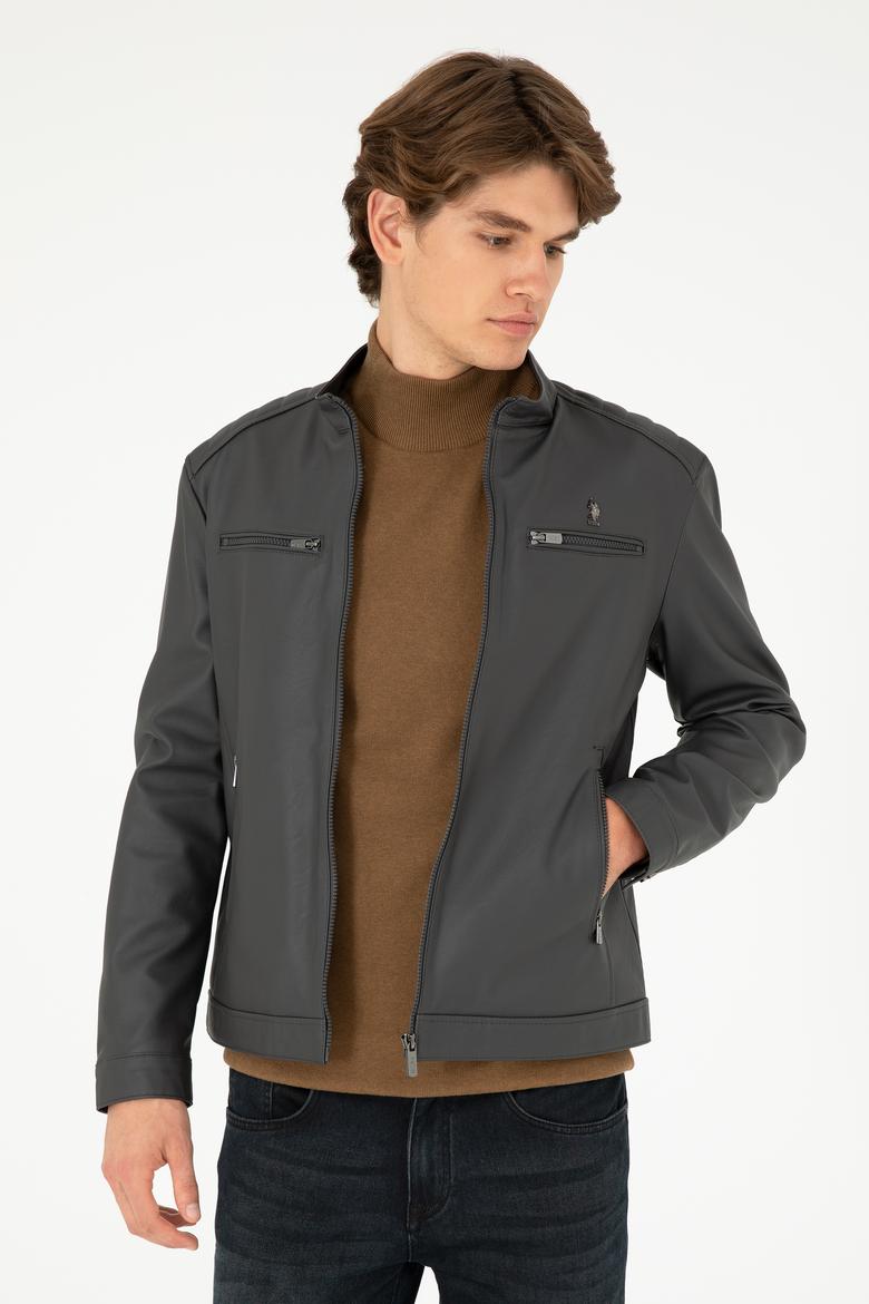 Erkek Antrasit Deri Ceket - 50297250016