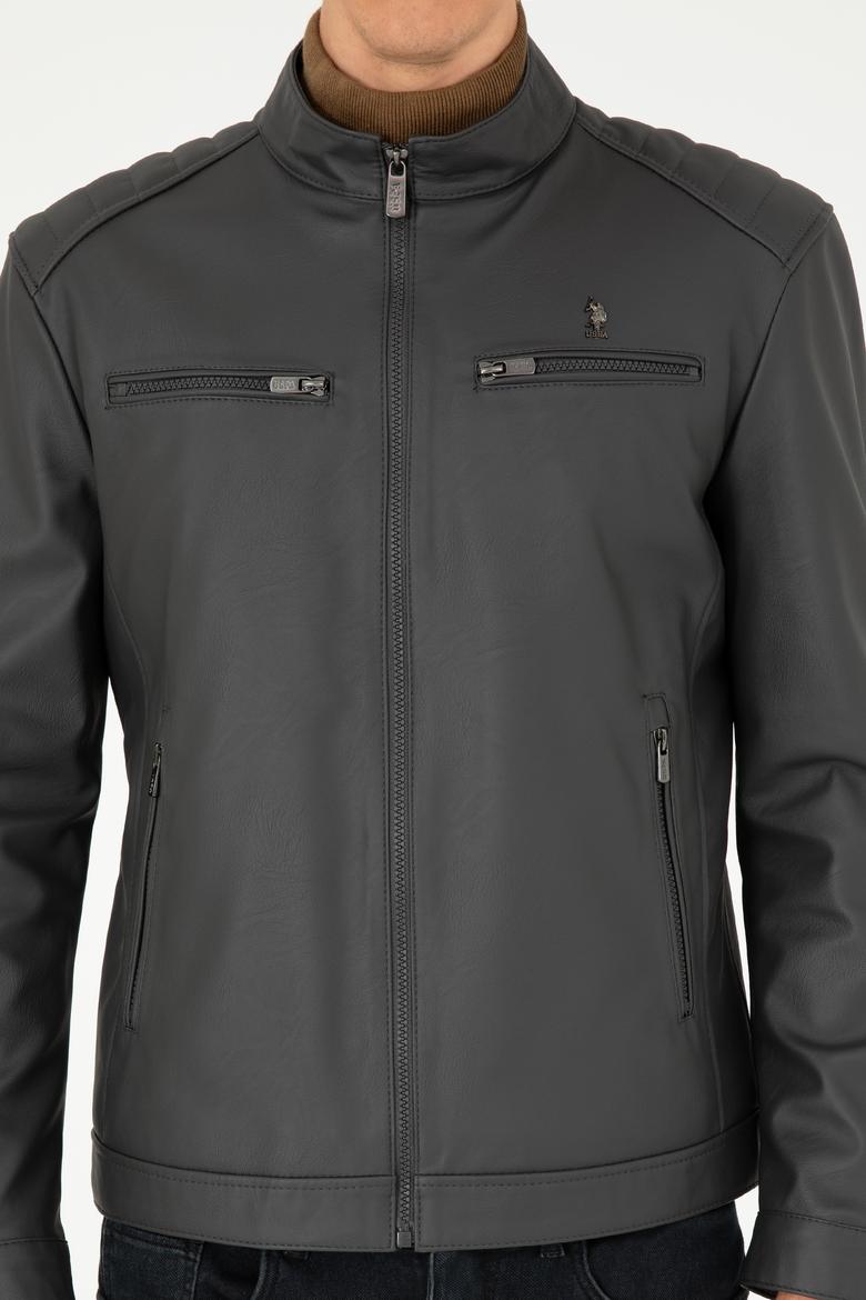 Erkek Antrasit Deri Ceket - 50297250016