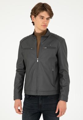 Erkek Antrasit Deri Ceket - 50297250016
