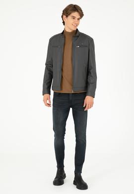 Erkek Antrasit Deri Ceket - 50297250016