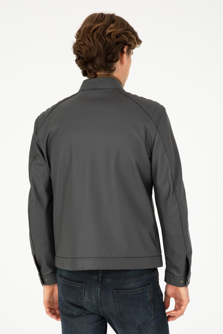 Erkek Antrasit Deri Ceket - 50297250016