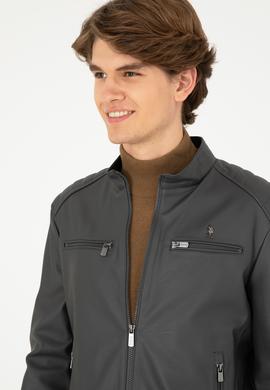 Erkek Antrasit Deri Ceket - 50297250016