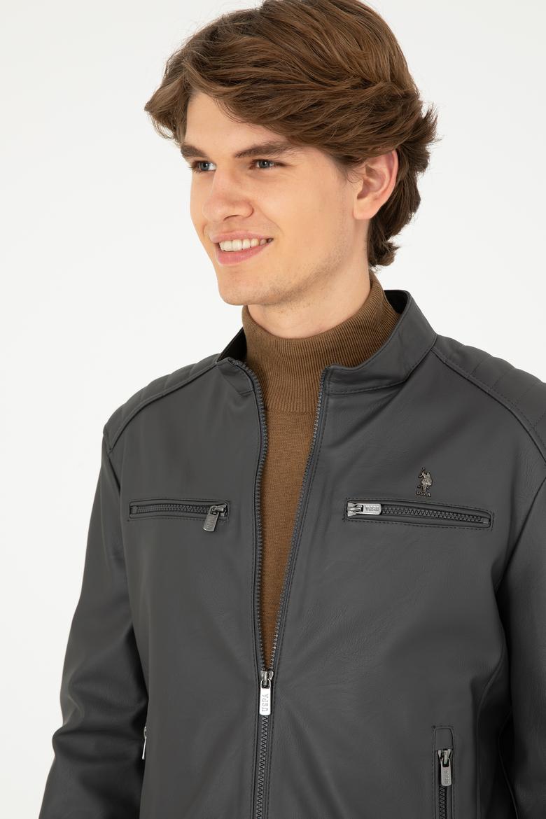 Erkek Antrasit Deri Ceket - 50297250016