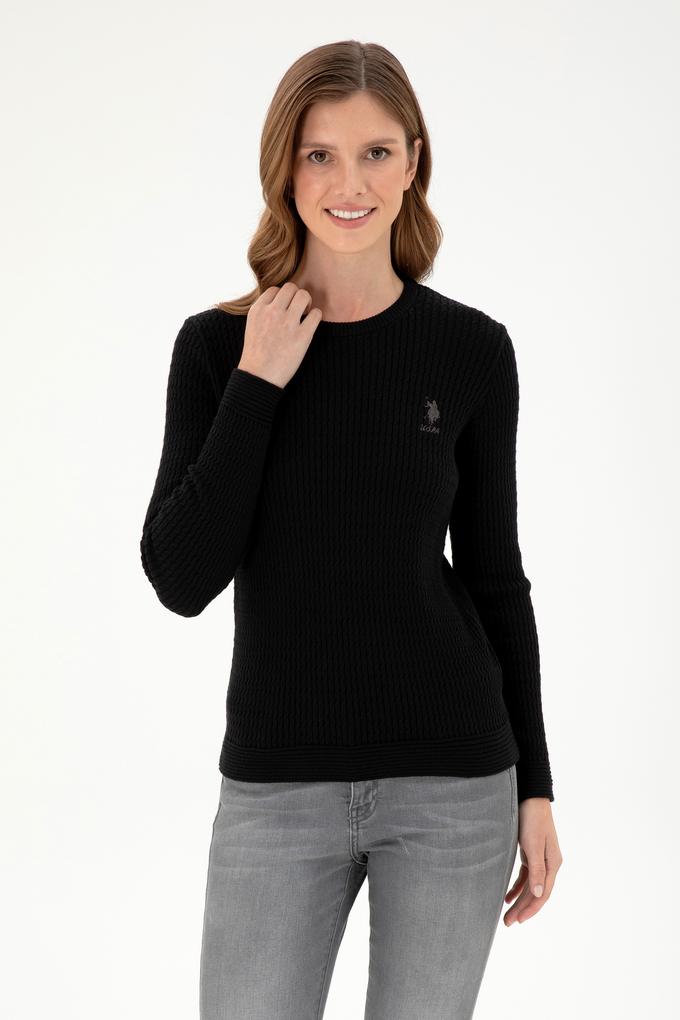 Kadın Siyah Bisiklet Yaka Basic Kazak