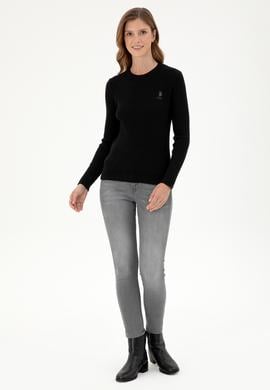 Kadın Siyah Bisiklet Yaka Basic Kazak - 50288979055