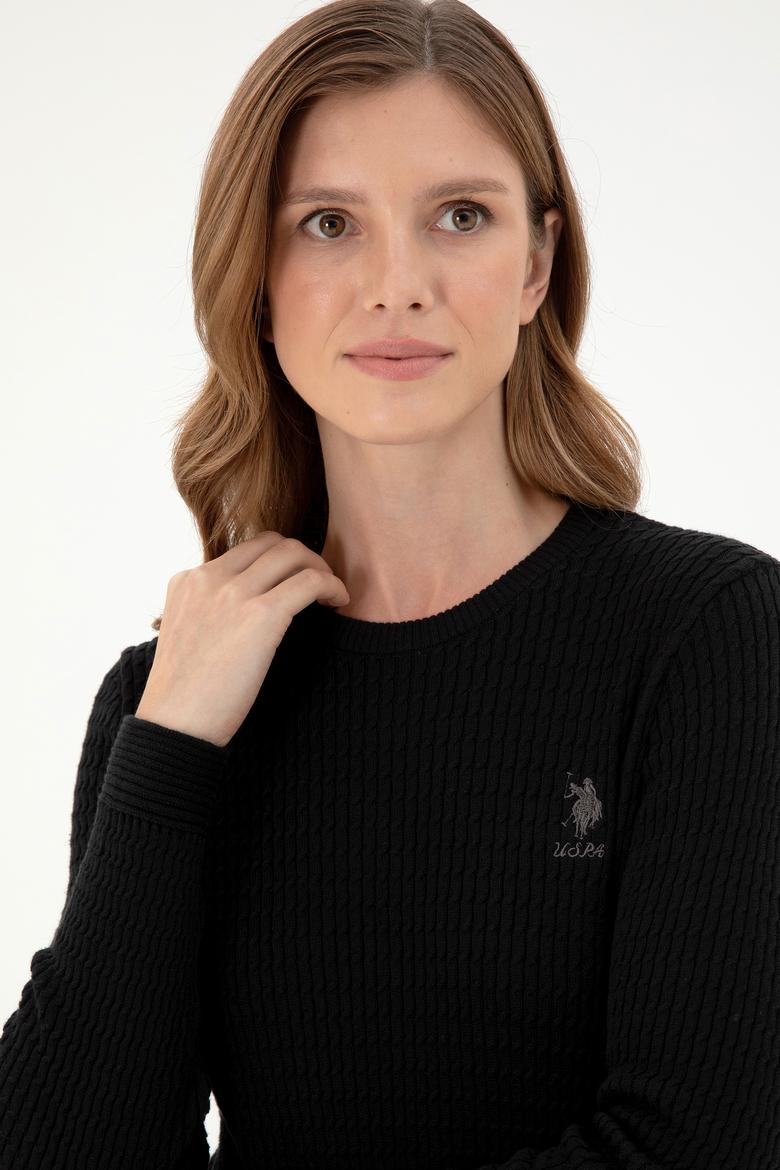 Kadın Siyah Bisiklet Yaka Basic Kazak - 50288979055