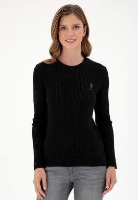 Kadın Siyah Bisiklet Yaka Basic Kazak - 50288979055