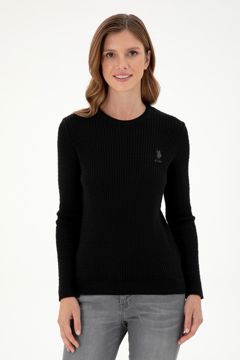 Kadın Siyah Bisiklet Yaka Basic Kazak - 50288979055