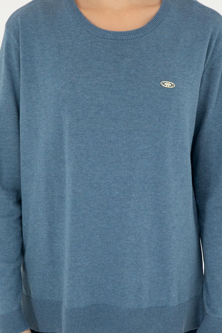 Kadın Mavi Bisiklet Yaka Basic Kazak - 50293510057