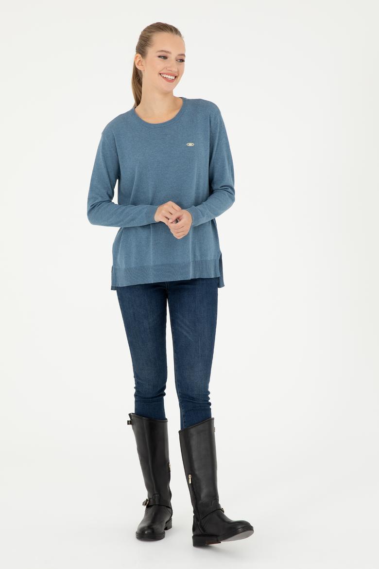 Kadın Mavi Bisiklet Yaka Basic Kazak - 50293510057