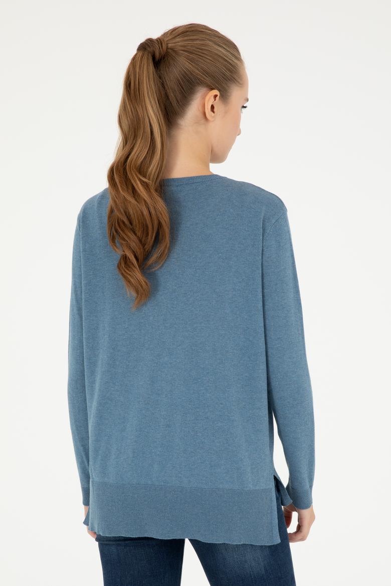 Kadın Mavi Bisiklet Yaka Basic Kazak - 50293510057