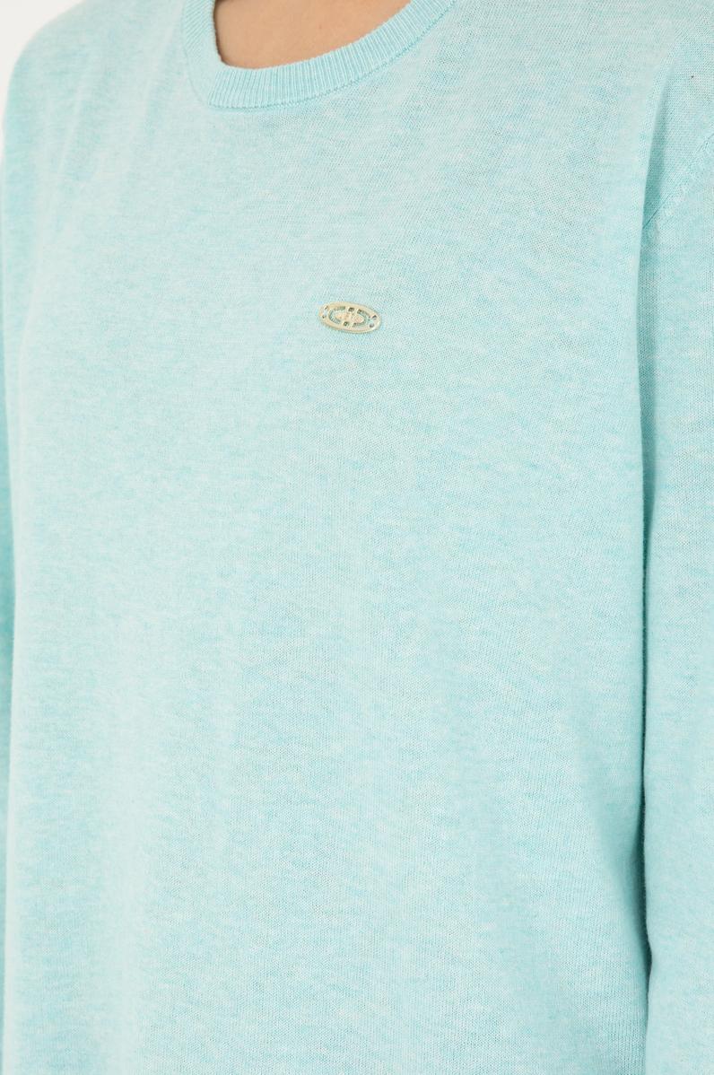 Kadın Su Yeşil Bisiklet Yaka Basic Kazak