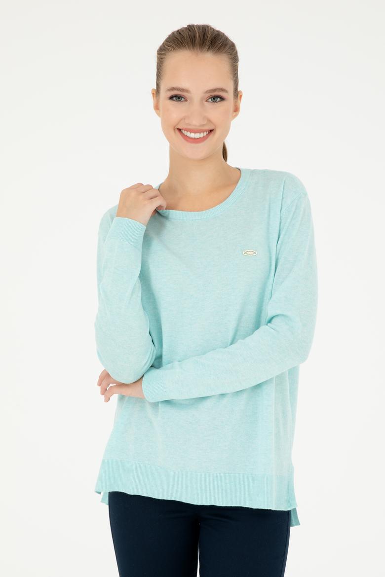 Kadın Su Yeşil Bisiklet Yaka Basic Kazak