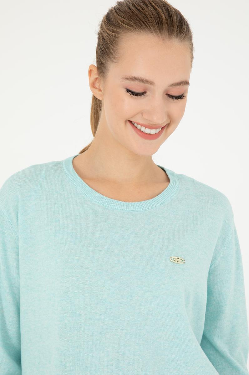 Kadın Su Yeşil Bisiklet Yaka Basic Kazak