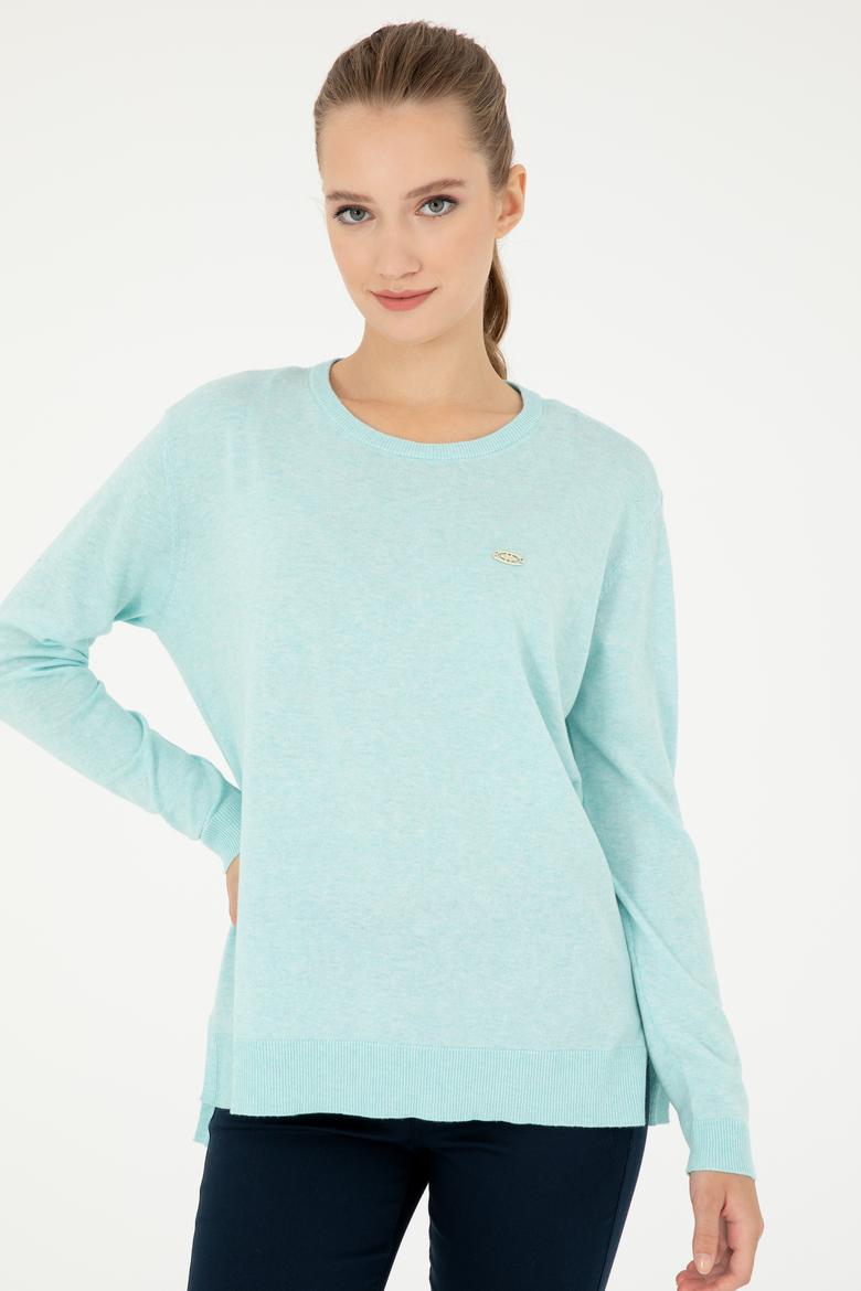 Kadın Su Yeşil Bisiklet Yaka Basic Kazak - 50293510050