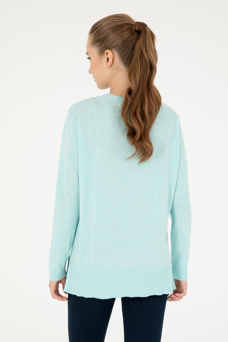 Kadın Su Yeşil Bisiklet Yaka Basic Kazak - 50293510050