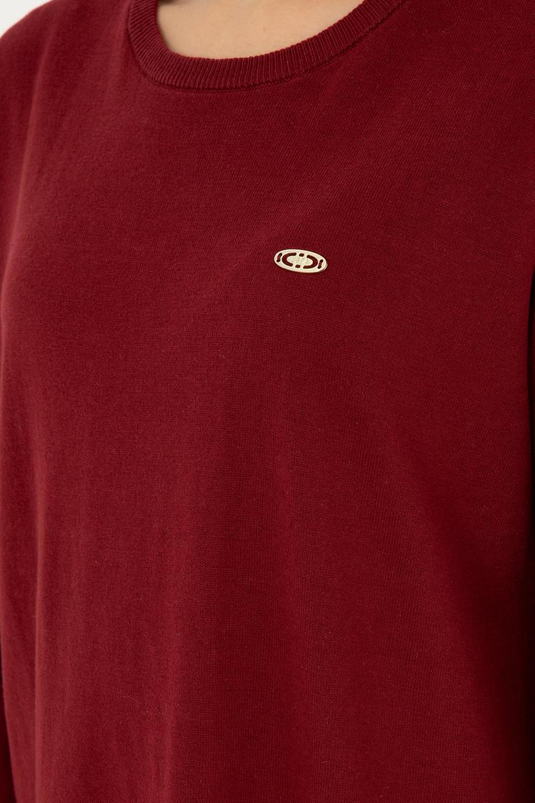 Kadın Bordo Bisiklet Yaka Basic Kazak - 50293510018