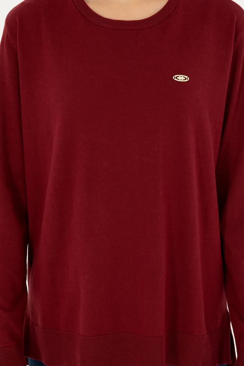 Kadın Bordo Bisiklet Yaka Basic Kazak - 50293510018