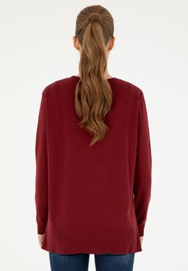 Kadın Bordo Bisiklet Yaka Basic Kazak - 50293510018