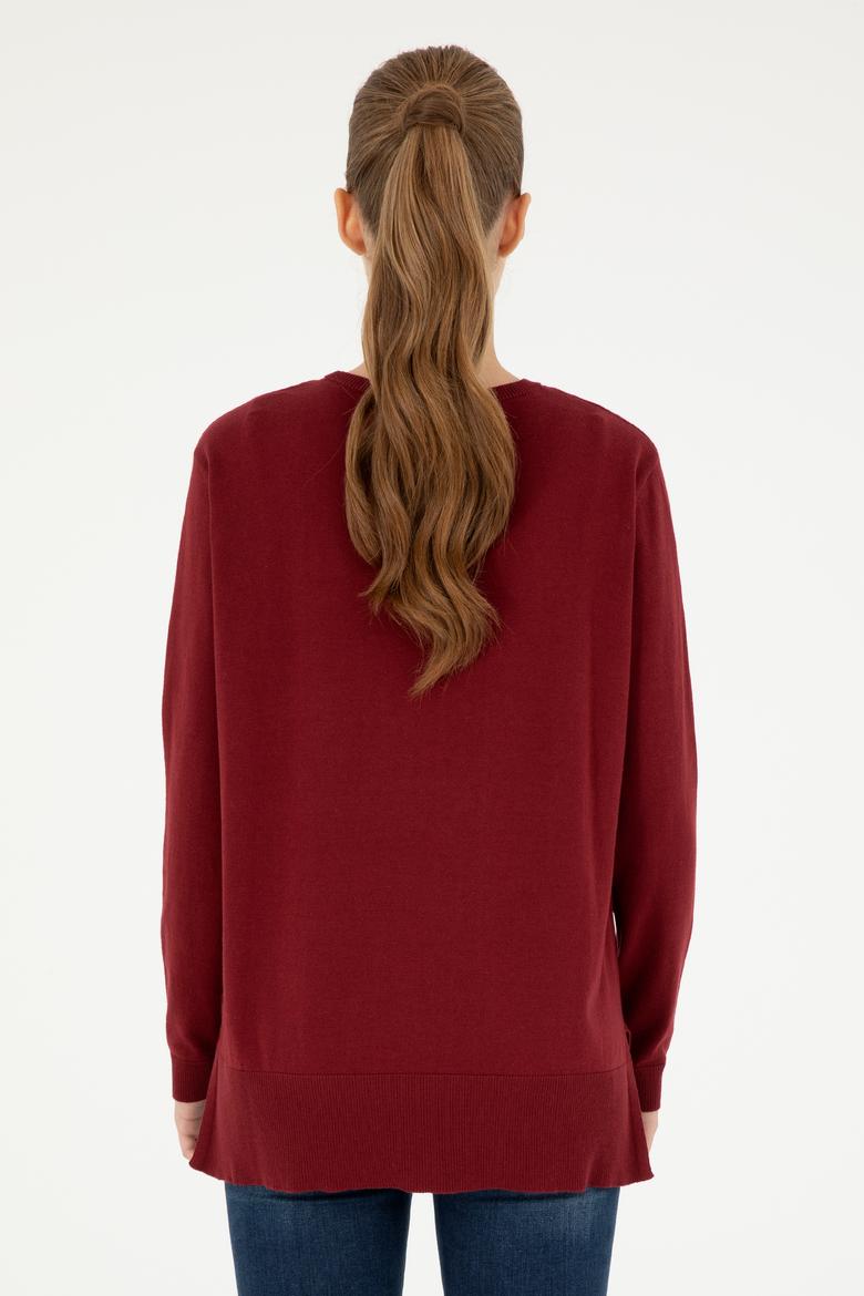 Kadın Bordo Bisiklet Yaka Basic Kazak - 50293510018