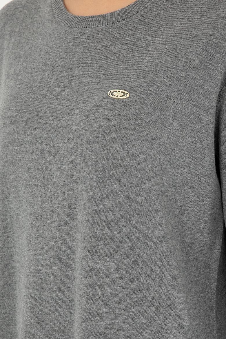 Kadın Gri Melanj Bisiklet Yaka Basic Kazak - 50293510026