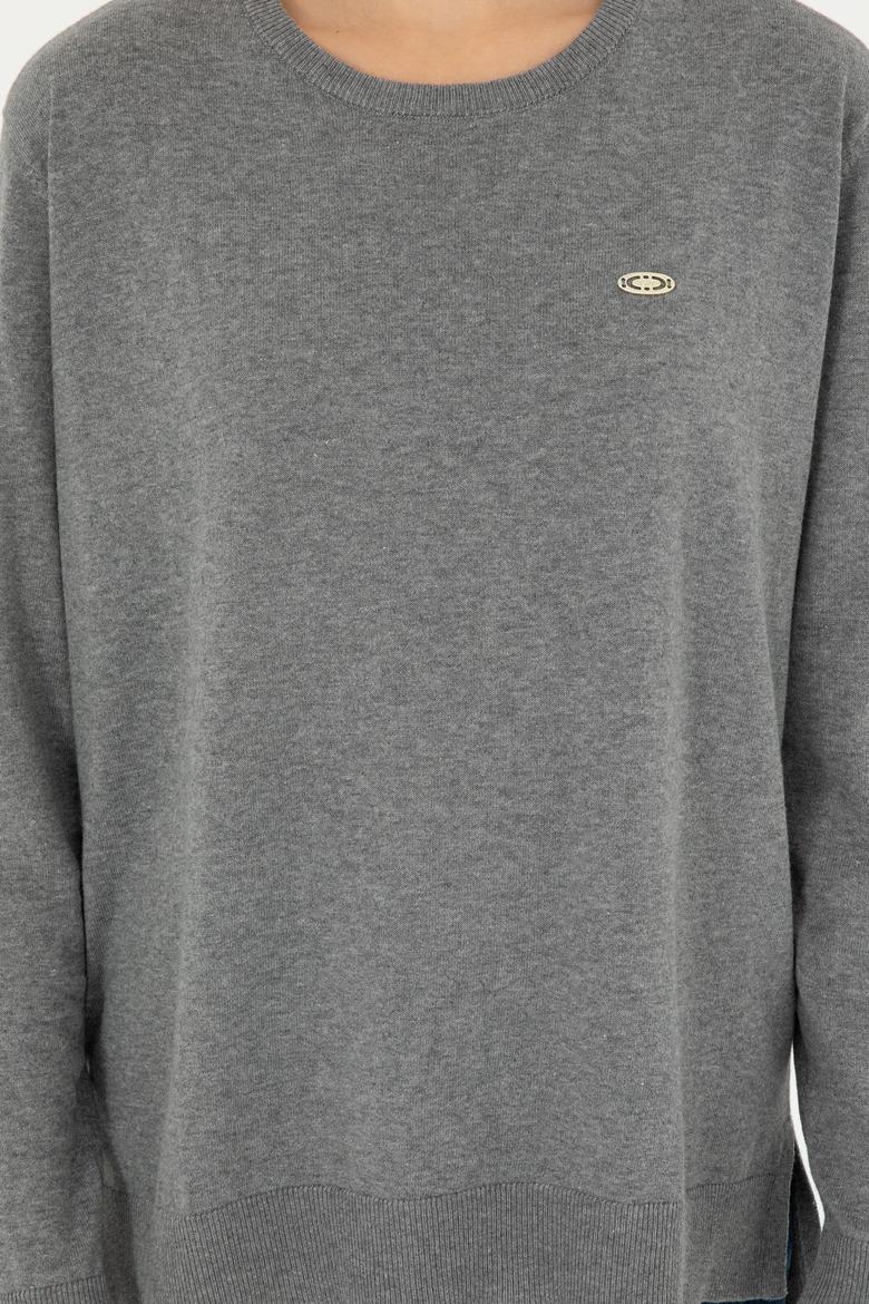 Kadın Gri Melanj Bisiklet Yaka Basic Kazak - 50293510026